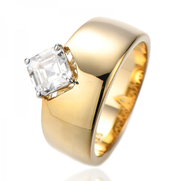 Asscher Diamond Sarı Kübik Zirkonyum Gümüş Yüzük İki Ton Kaplama 