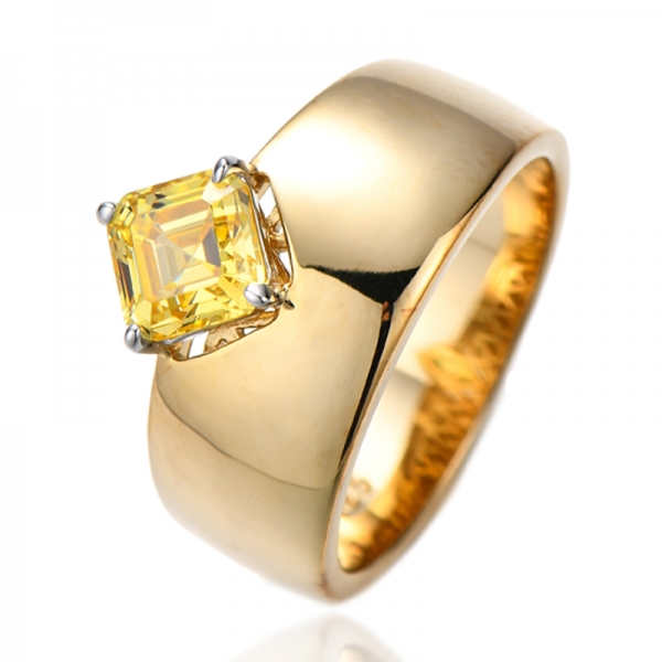 Asscher Diamond Sarı Kübik Zirkonyum Gümüş Yüzük İki Ton Kaplama 