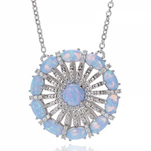 Yuvarlak Ve Oval Şekilli Opal Rodyum Gümüş Kolye 