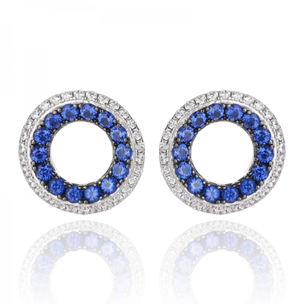 Yuvarlak Gökkuşağı ve Beyaz Kübik Zirkonyum Rodyum Gümüş Küpe 