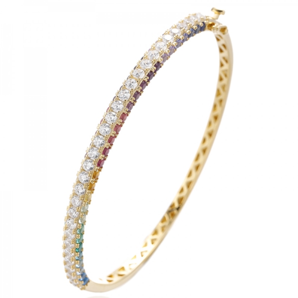 Yuvarlak Gökkuşağı ve Beyaz Kübik Zirkonyum Rodyum Gümüş Bilezik 