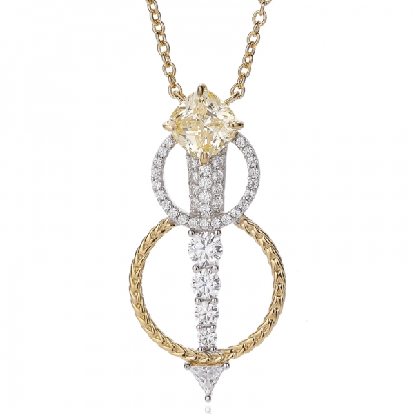 İki Ton Kaplamalı Yuvarlak Opal ve Yastık Beyaz Kübik Zirkonyum Gümüş Kolye 