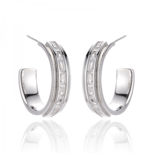 Baget Gökkuşağı Kübik Zirkonyum Rodyum Gümüş Küpe 