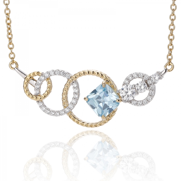 925 Yuvarlak Opal ve Yastık Beyaz Kübik Zirkonyum Gümüş İki Ton Kaplama Kolye 