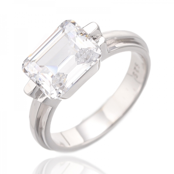 Zümrüt Kesim Gri Kübik Zirkonyum Rodyum Gümüş Yüzük 